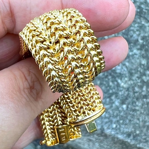 18K YELLOW GOLD WIDE FLEXIBLE CHAINS BRACELET MADE IN ITALY STATEMENT GORGEOUS - Picture 3 of 16